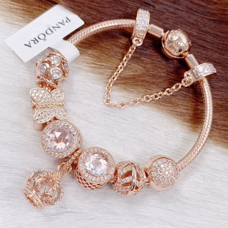 Chuỗi Hạt Đeo Tay Pandora_Borelet Xương Rắn Hoa Hồng Treo Vòng Tay charm Hình Bướm kljl0563