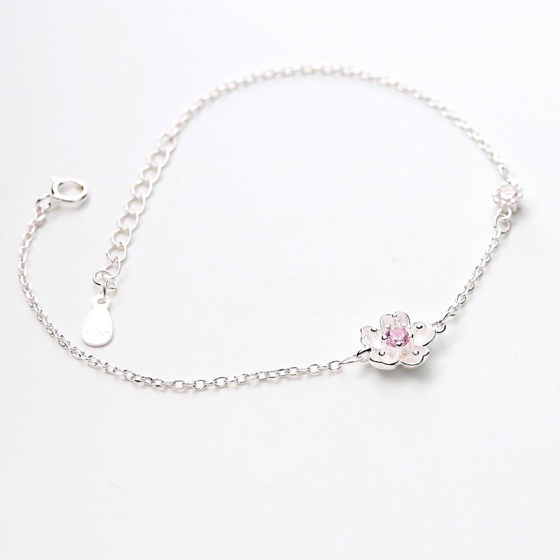 Lắc tay nữ bạc đẹp, vòng tay bạc hoa đào nhỏ xinh trang sức phong cách Hàn Quốc