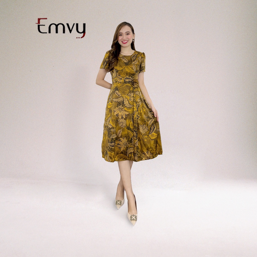 Đầm trung niên công sở sang trọng, chất liệu Lụa satin, dày dặn, thoáng mát K11 Emvy Fashsion