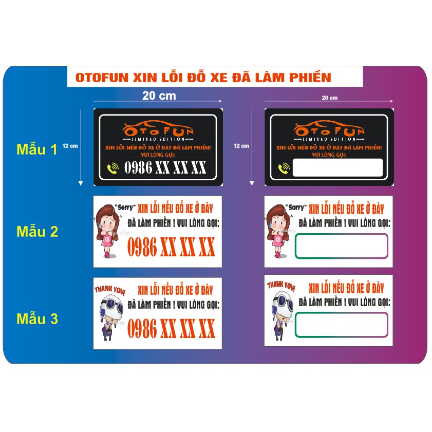 Sticker dán xe  otofun "Xin lỗi đỗ xe ở đây đã làm phiền", lái mới xin thông cảm có kèm số điện thoại theo yêu cầu | BigBuy360 - bigbuy360.vn