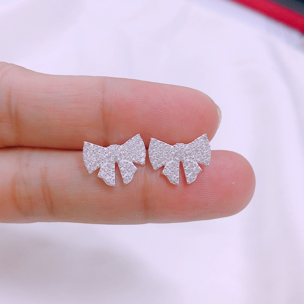 Bông tai nơ đính đá hàng đẹp LINH MIU SILVER