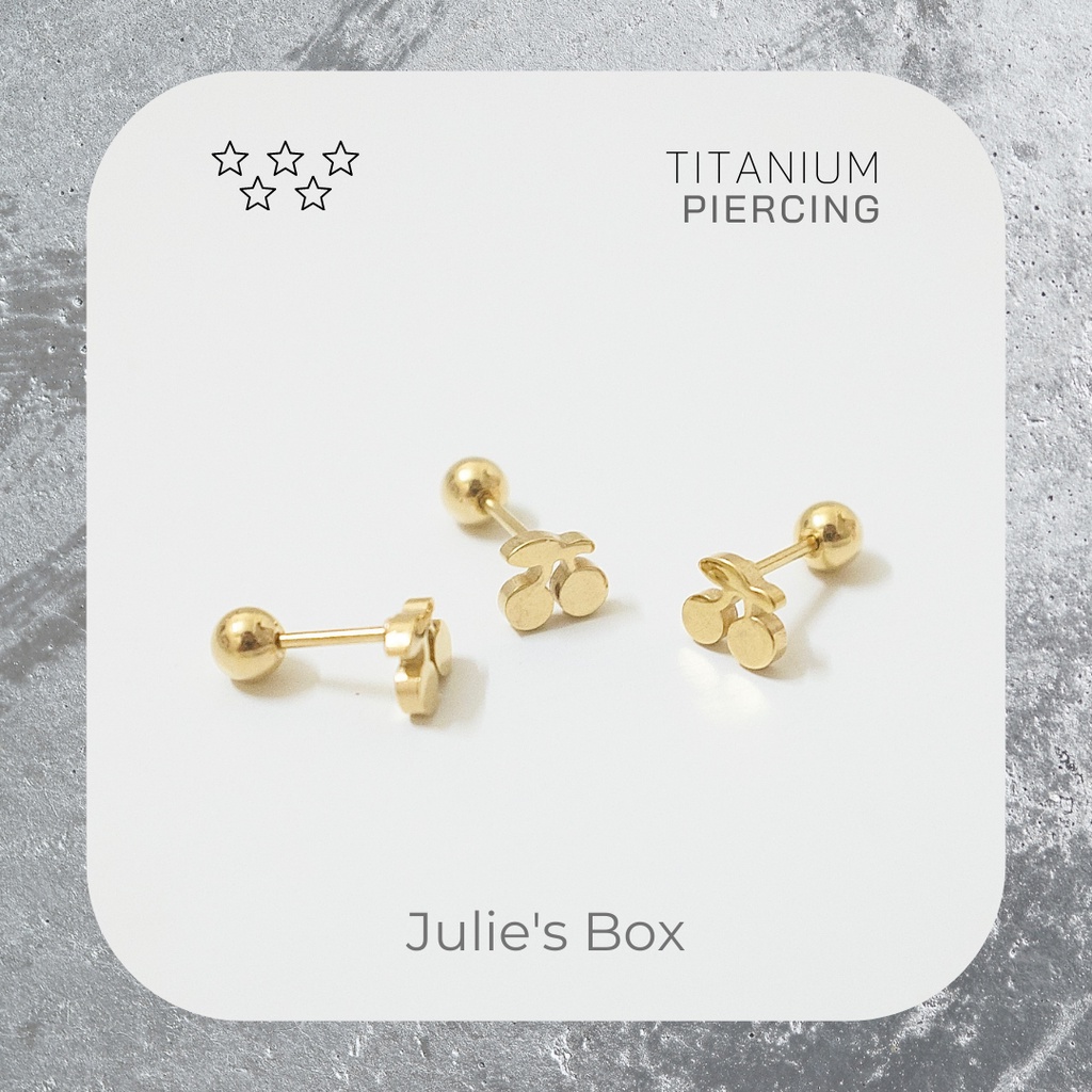 [1 Chiếc] Khuyên Tai Titan Unisex Cherry Màu Vàng Đuôi Bi Không Gỉ Sét Không Ngứa Bông Tai Julies Box 66