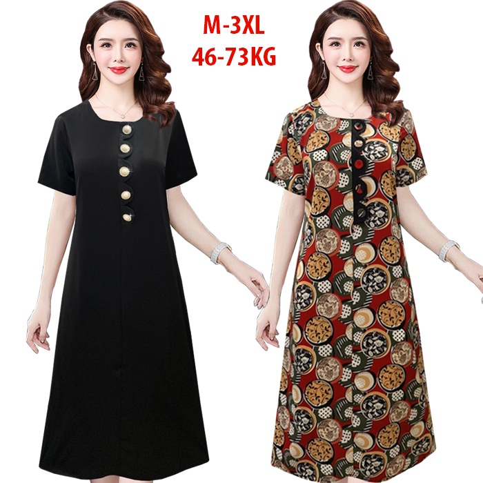 ĐẦM TRUNG NIÊN SUÔNG DÁNG DÀI TUỔI 50 TUỔI 60 KIỂU ĐẦM SUÔNG CỔ TIM IN HỌA TIẾT 3D CAO CẤP D3293