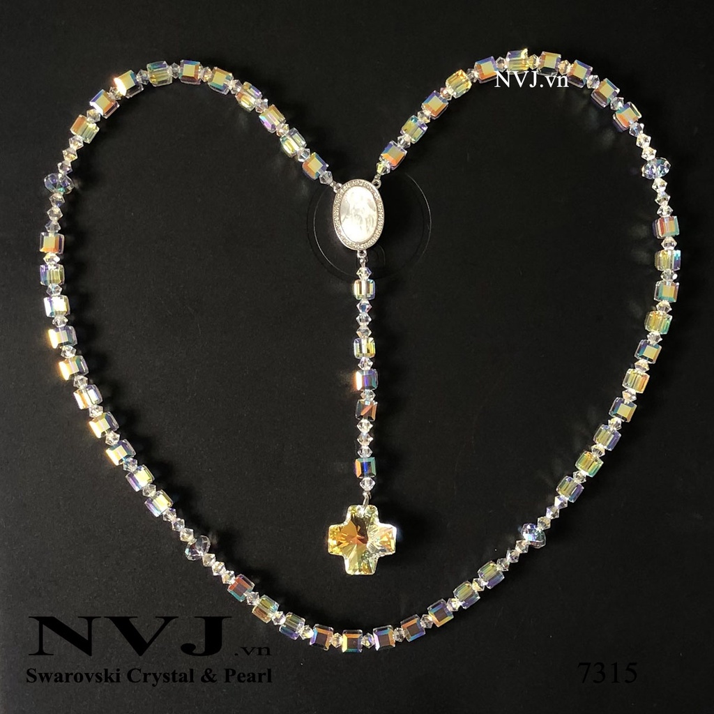 Chuỗi mân côi hạt vuông 6li pha lê Swarovski cao cấp lấp lánh sang trọng, trang sức công giáo