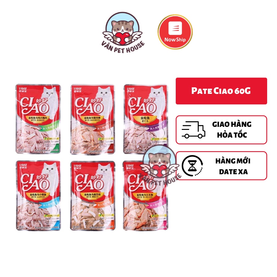 Pate Ciao 60g Cho Mèo Mọi Lứa Tuổi - Nhuyễn - Thơm Ngon Hấp Dẫn