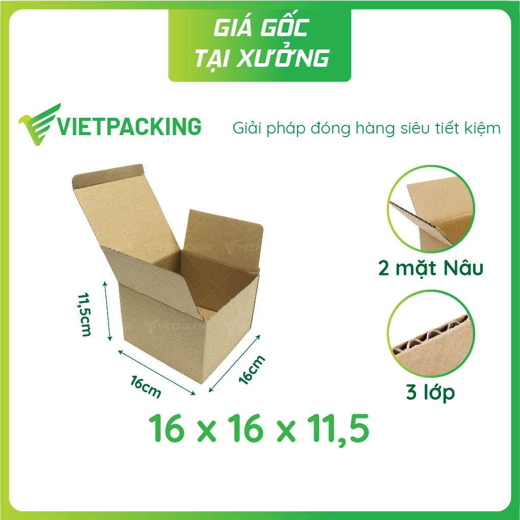 16x16x11 - 25 hộp carton nắp gài 1 đầu vuông vức, mẫu đẹp V248