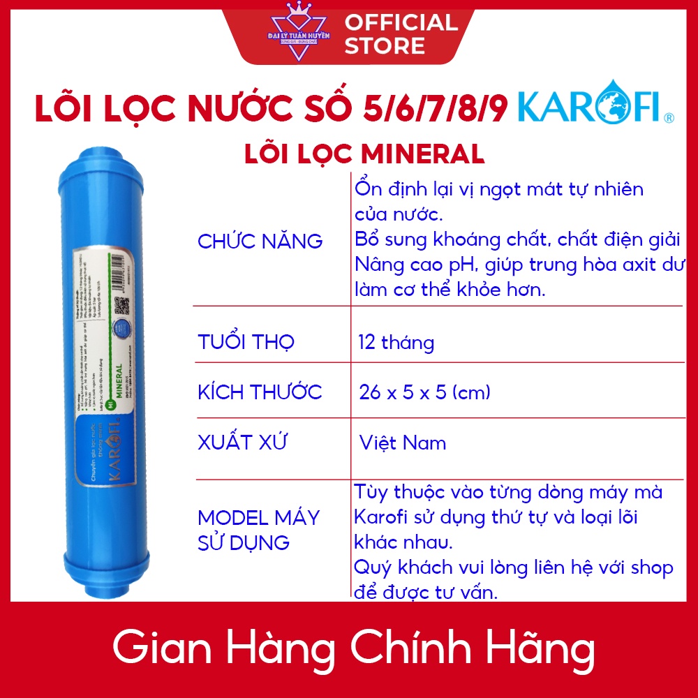Lõi lọc nước Mineral Karofi - Lõi khoáng đá chức năng số 5/6/78/9 dùng cho máy RO