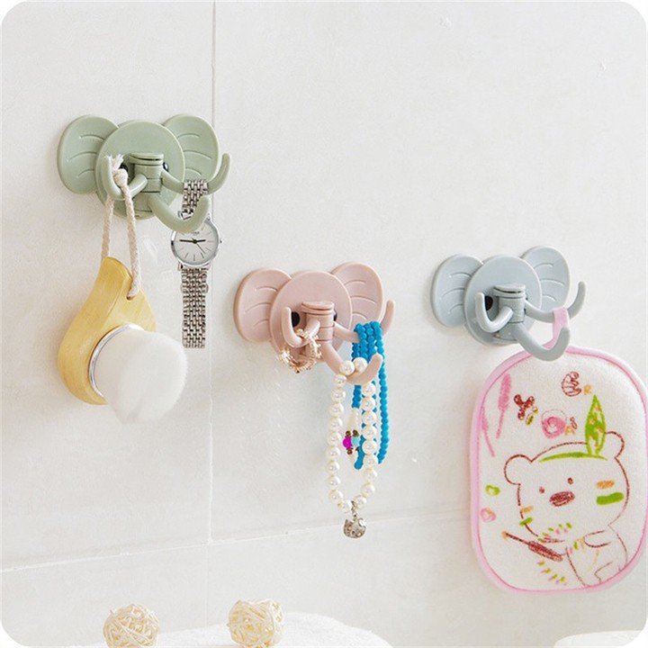 Móc Dán Tường Chắc Chắn 3 Vòi Hình Con Voi Siêu Dễ Thương