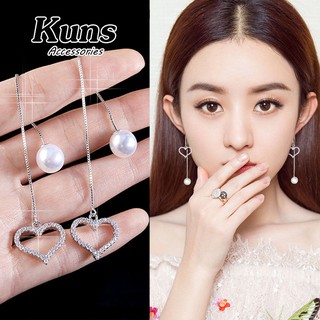 [ Hàng Cao Cấp ] Bông Tai trái tim đính đá  kết hợp ngọc - Khuyên Tai Bạc Ý S925 Hàn Quốc  - Kuns Accessories