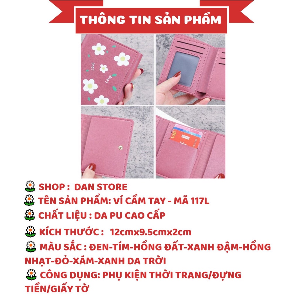 Ví Da Nữ mini cầm tay phối hoa cúc phong cách hàn quốc MÃ 117L