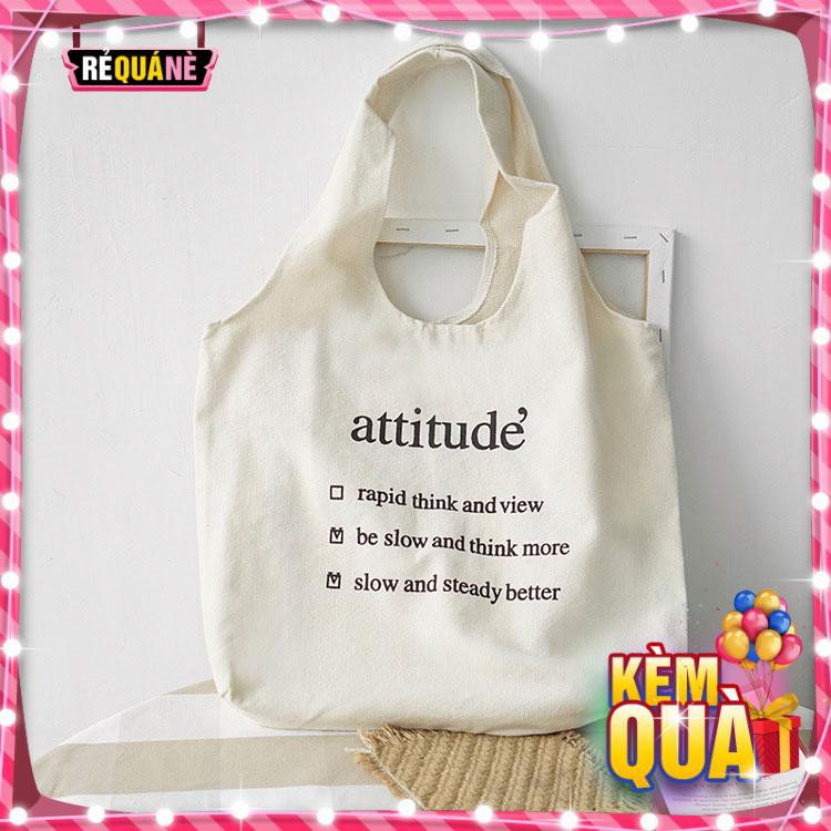 Túi Vải Tote Attitude Đeo Vai Style Nhật Hàn Cỡ Lớn