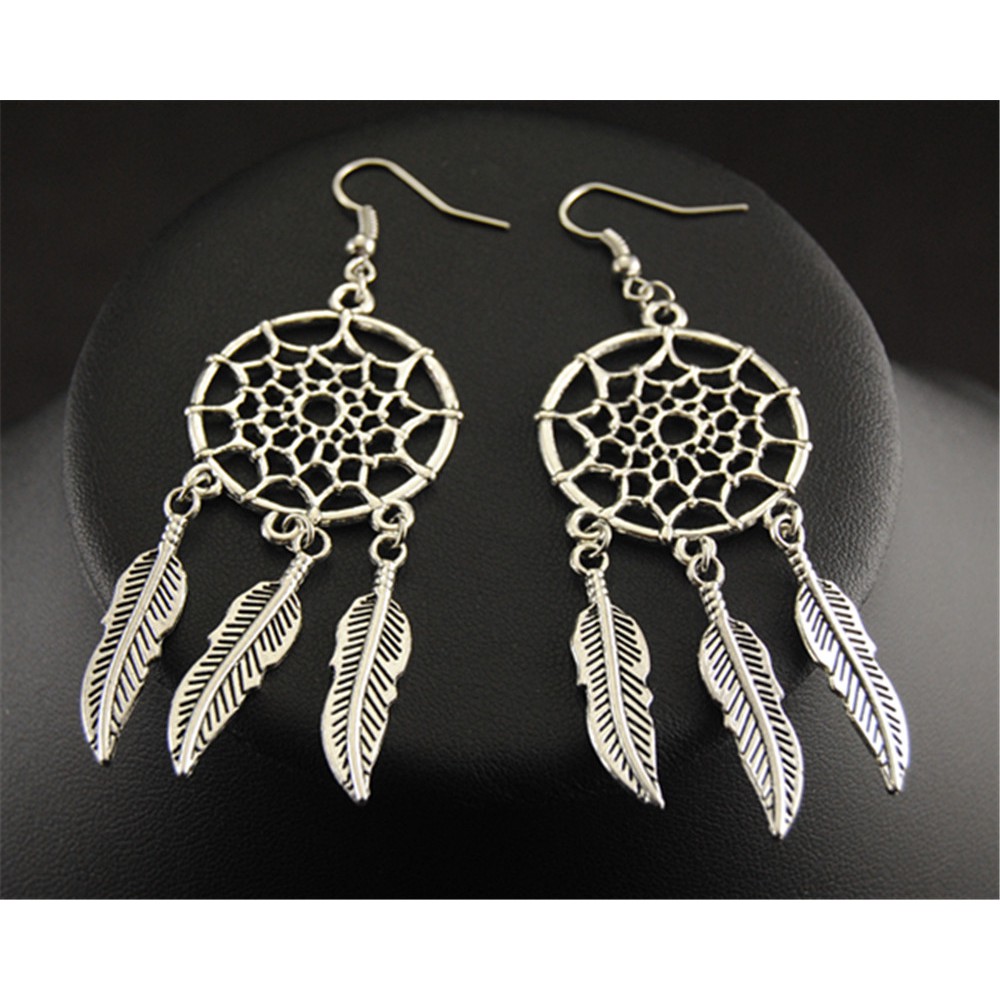 1 Đôi Bông Tai Bạc Hình Dreamcatcher May Mắn Cổ Điển Cho Nữ E172