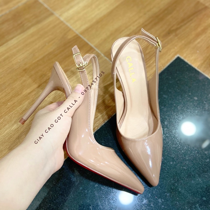 cao gót bít mũi hở gót 3 màu đen - trắng - nude - giày cao gót Calla