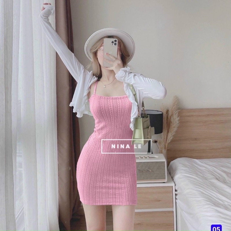 Set đồ nữ đầm 2 dây ôm body kèm áo khoác tay dài ♥️FREESHIP♥️ bộ 2 món váy nữ cup ngực