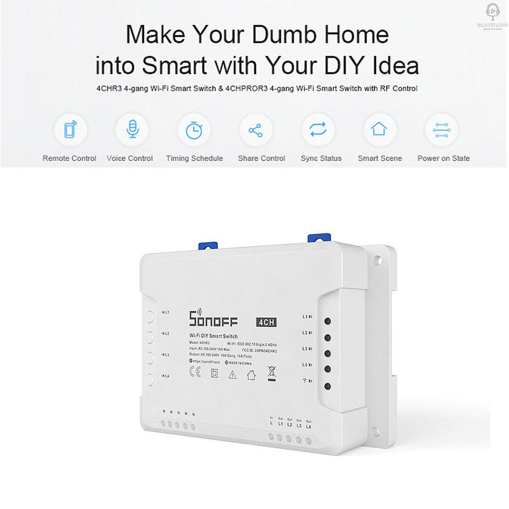 Công Tắc Wifi Thông Minh Bs Sonoff 4ch R3 Itead 4 Din 4 Chiều Cho Amazon Alexa & Google Home / Home