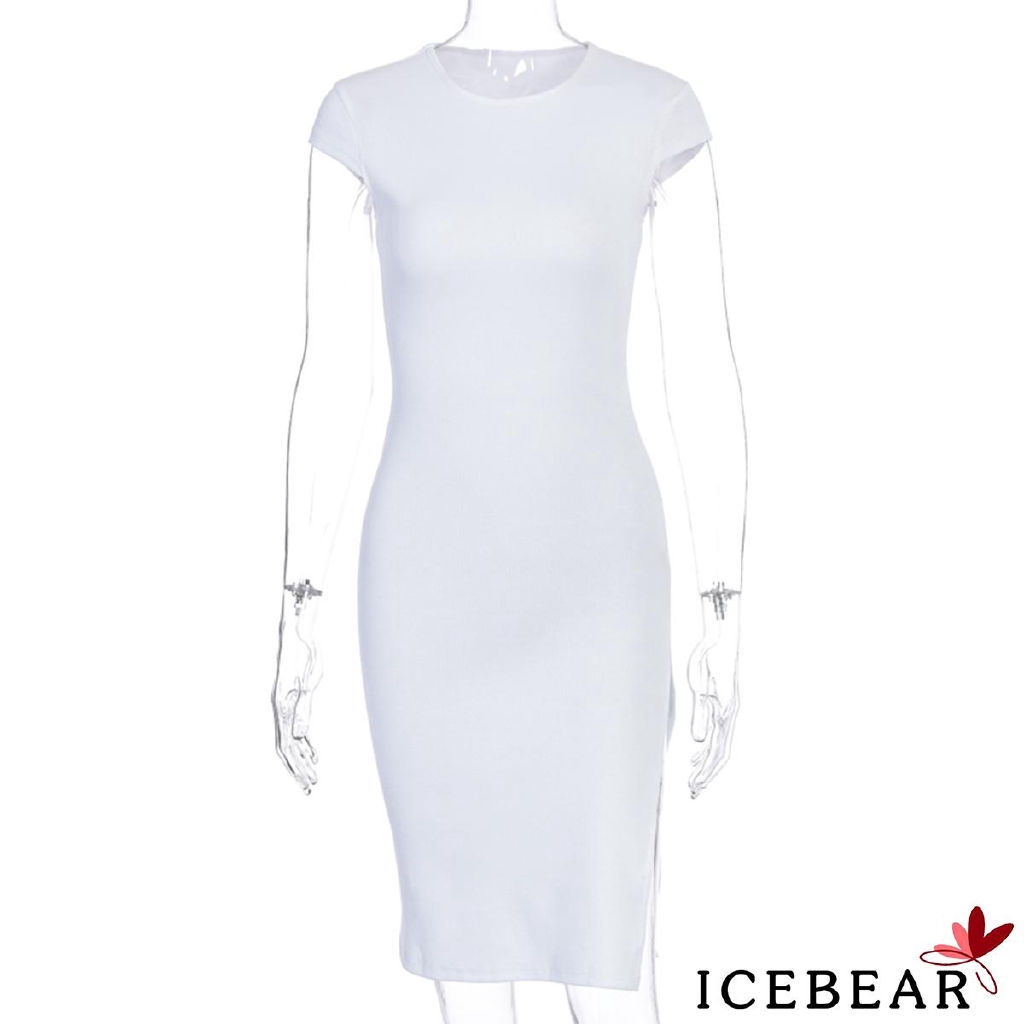 Đầm Sát Nách Cổ Tròn Màu Trơn Thiết Kế Xẻ Quyến Rũ