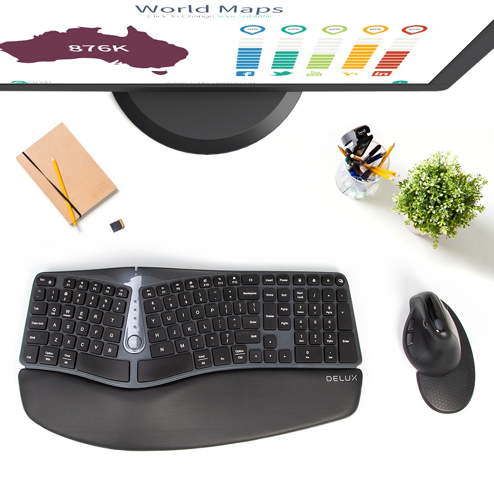 Bàn phím không dây Bluetooth DELUX GM901D GM901 USB 2.4G thích hợp cho Windows Mac