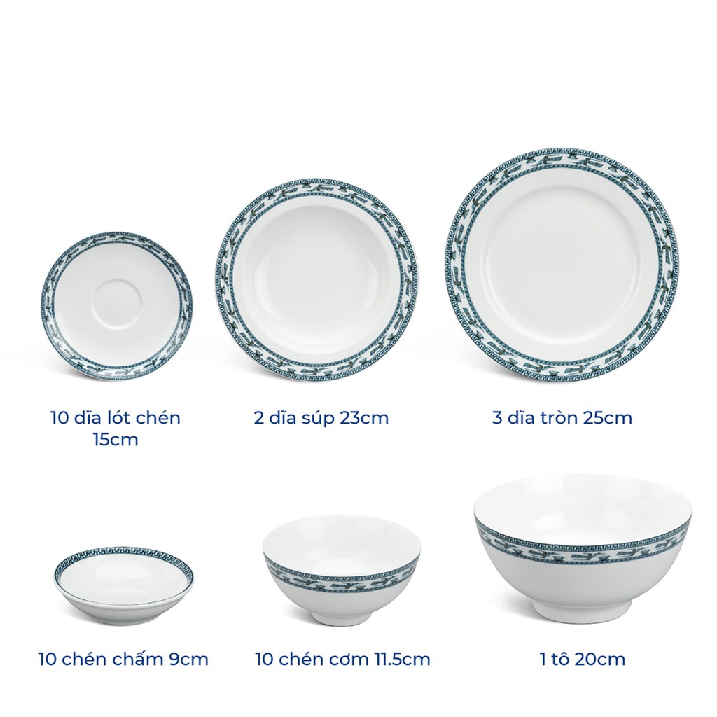 Dĩa tròn 20 cm Jasmine Chim Lạc dùng cho gia đình, sứ đẹp cao cấp dùng đãi khách, tặng quà tết