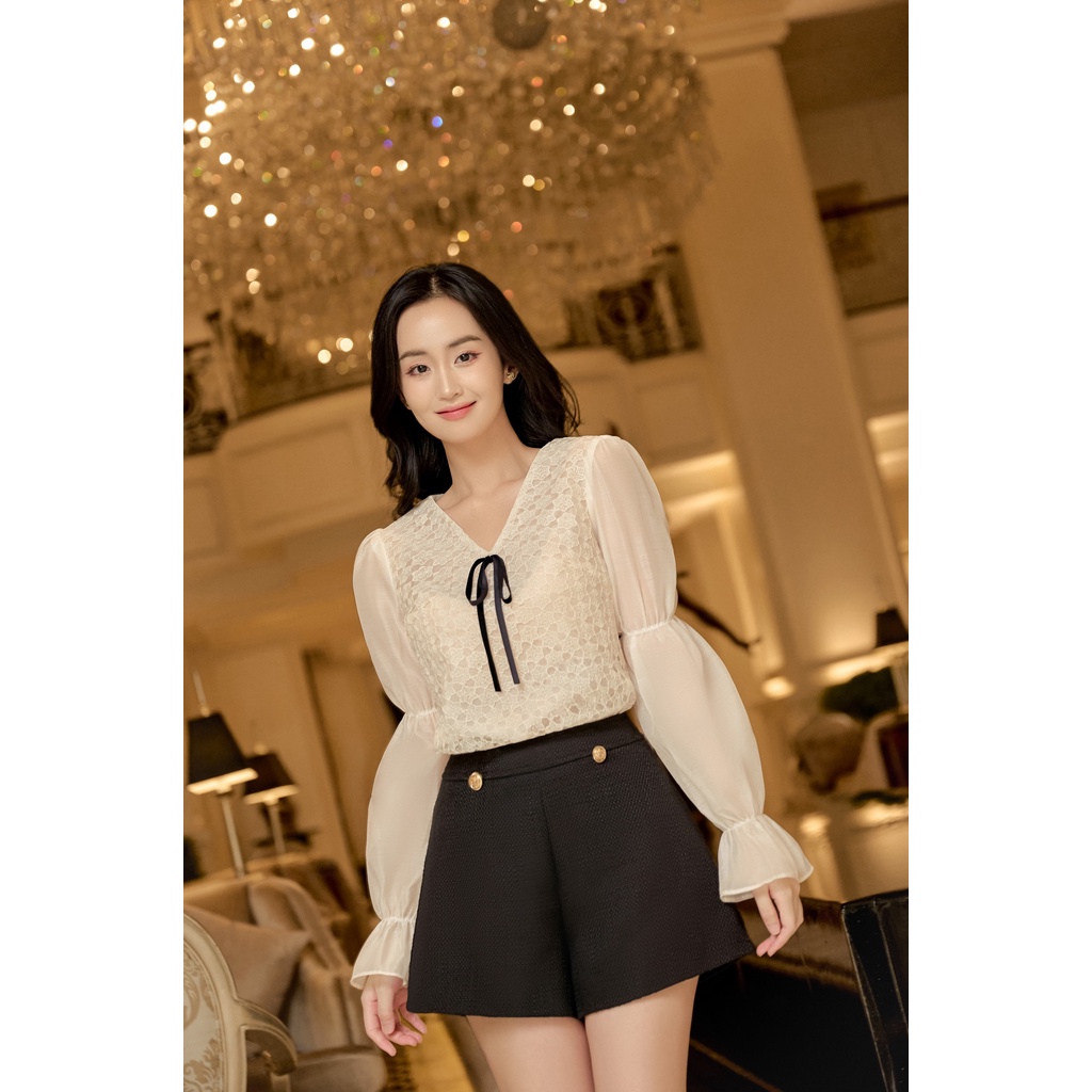 Quần dạ tweed cạp cao đính cúc sang trọng Iris shorts by Margerie