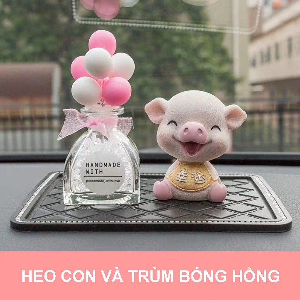 Trang trí taplo ô tô hình chú heo và trùm bóng xinh yêu, hàng chính hãng, hoạ tiết sắc nét