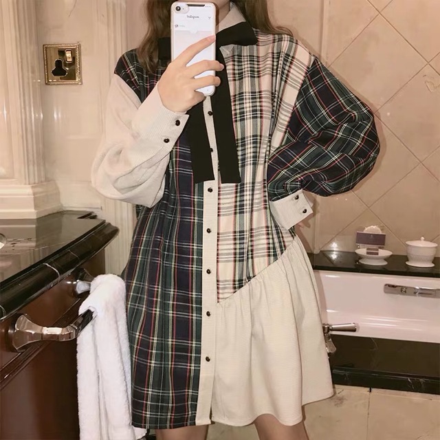 ORDER - ĐẦM SƠ MI MIX CARO ULZZANG BIGSIZE 3XL ( Có ảnh thật ) | BigBuy360 - bigbuy360.vn