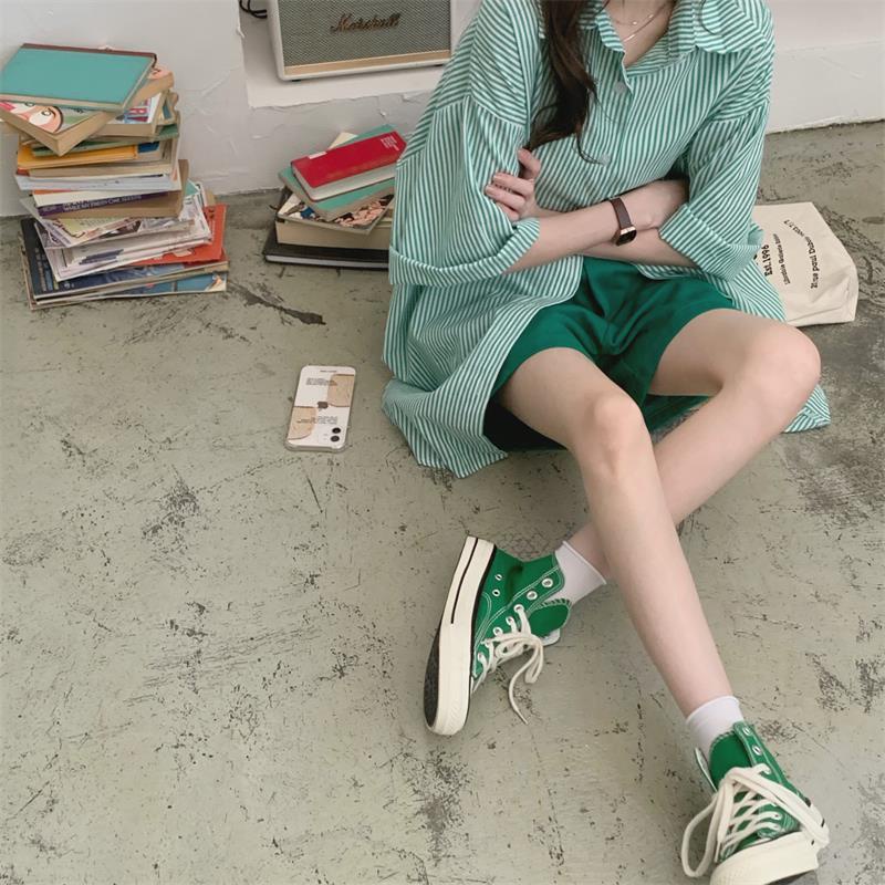 [MURIOKI] Áo Sơ Mi Tay Dài Dáng Rộng Họa Tiết Kẻ Sọc Thời Trang Hàn Quốc 2022 Cho Nữ