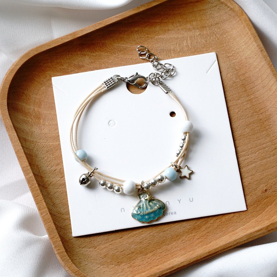 Vòng gốm gắn BƯỚM NGÔI SAO MẶT TRĂNG VỎ SÒ XANH lắc tay nam nữ xinh xắn dễ thương