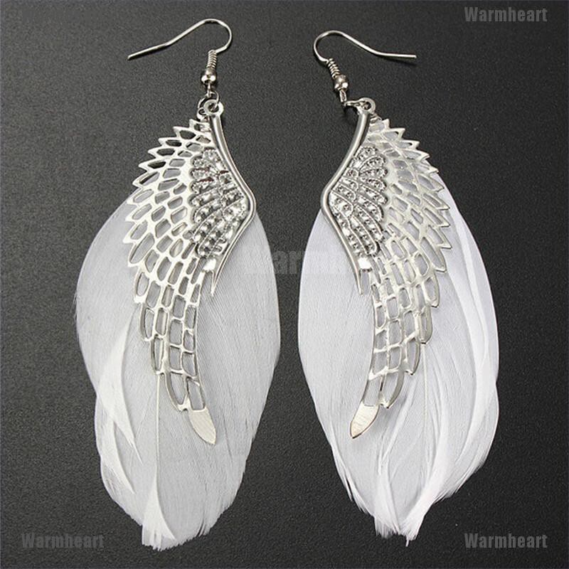 Warmheart Angel Wing White Feather Dangle Earring Fashion Jewelry Long Earrings for Women