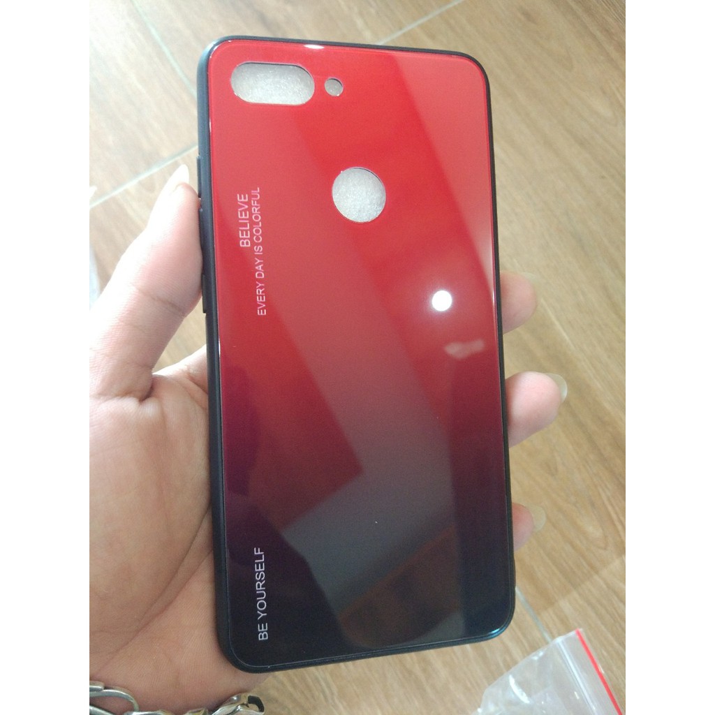 Ốp lưng mặt kính cường lực xiaomi mi 8 lite hiệu ứng raibown 7 màu