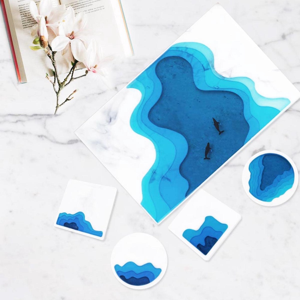 YIYU Khuôn Silicone Làm Đế Lót Ly Hình Đại Dương Độc Đáo