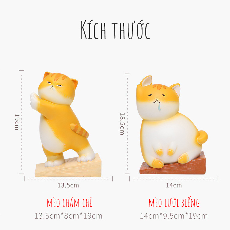 Mèo Decor Chặn Sách Dễ Thương, Đồ Chơi Trang Trí Bàn Làm Việc Bàn Học Cute, Tượng Quà Tặng Đáng Yêu Thương Hiệu ROOGO