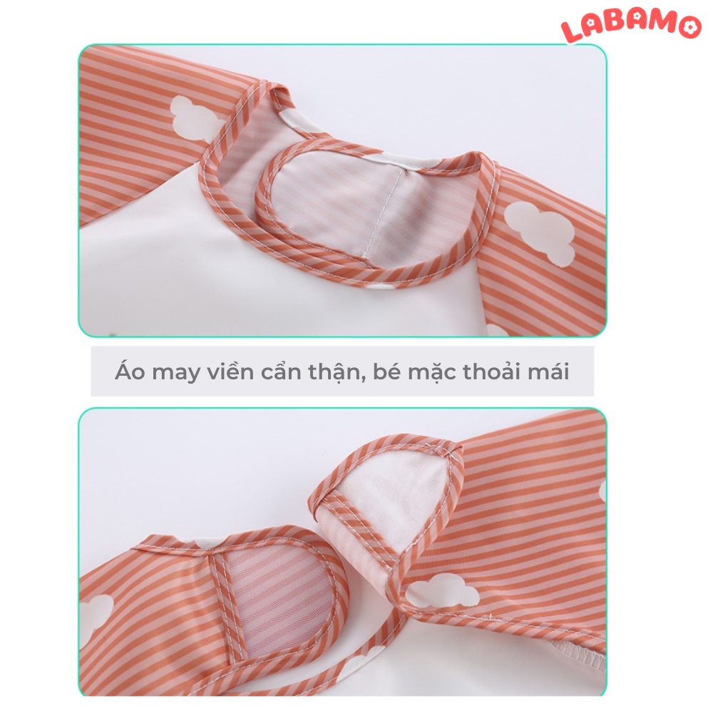 Áo yếm ăn dặm cho bé BLW dài tay chống thấm có máng hứng thức ăn rơi LABAMO AY01