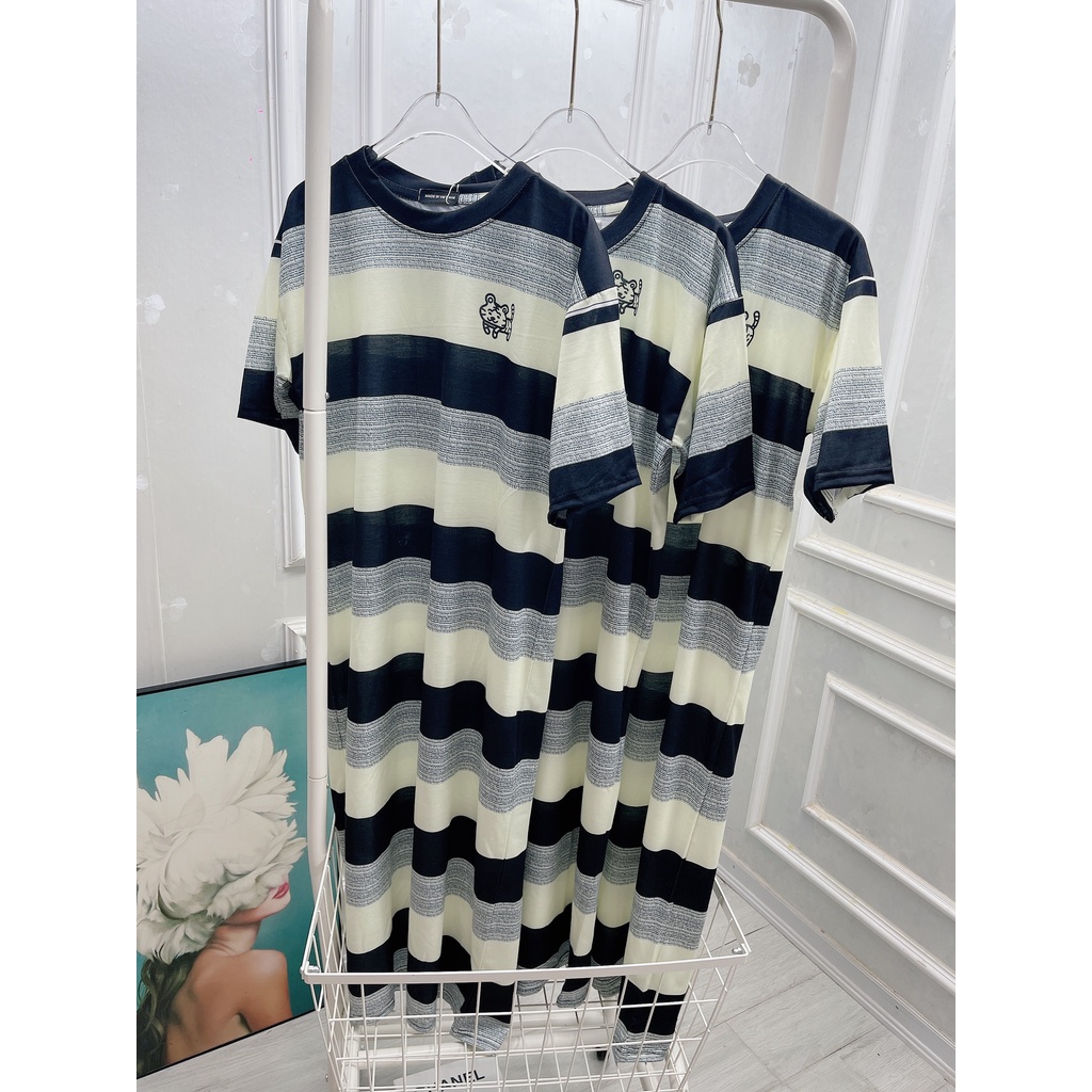 Váy suông Maxi kẻ Hàn Quốc cotton dày dặn, co giãn 4 chiều - Hàng có sẵn - Xưởng may Lộc Vân