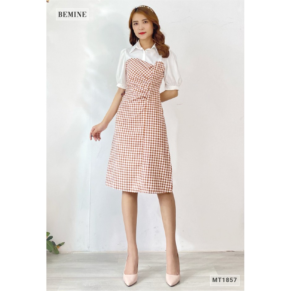 Đầm caro cúp ngực phối cổ sơ mi BEMINE MT1857VANG | BigBuy360 - bigbuy360.vn