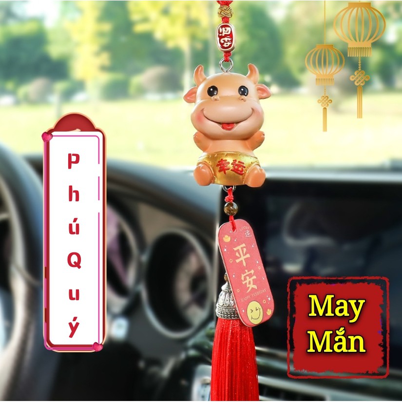 Dây treo xe ô tô tượng trâu phong thủy trang trí siêu đẹp cho một năm mới may mắn, tài lộc