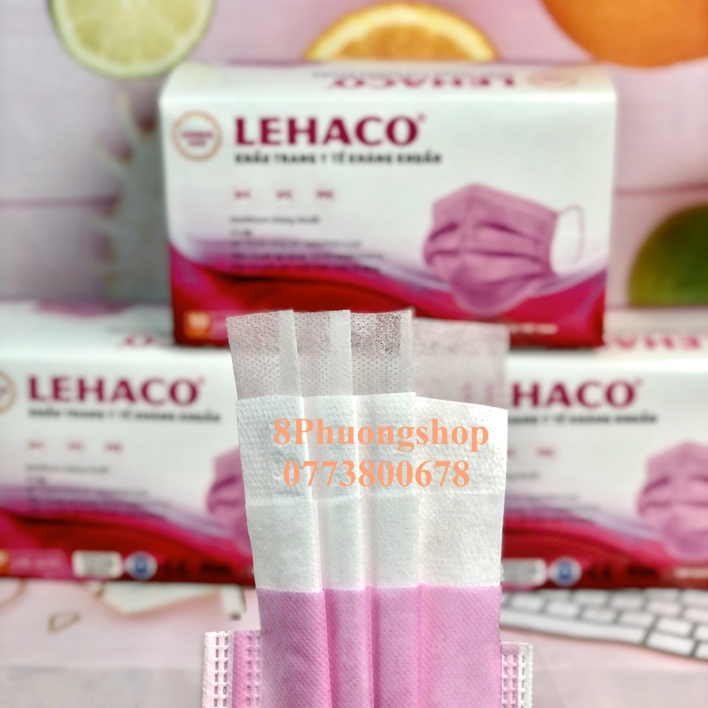 Khẩu trang Màu Hồng Lehaco 4 lớp kháng khuẩn 50 cái/ hộp - Khẩu trang y tế Lehaco