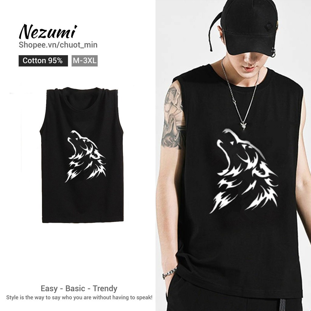 ÁO TANK TOP UNISEX NAM NỮ COTTON 95% SÓI TATTOO, TẬP GYM, BÓNG RỔ  ྇  ྇