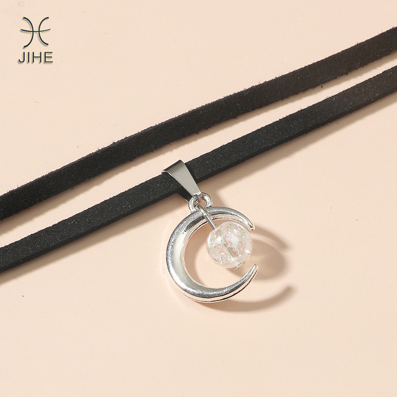 【JIHE】Choker Dây chuyền mặt hình mặt trăng đôi thời trang cá tính