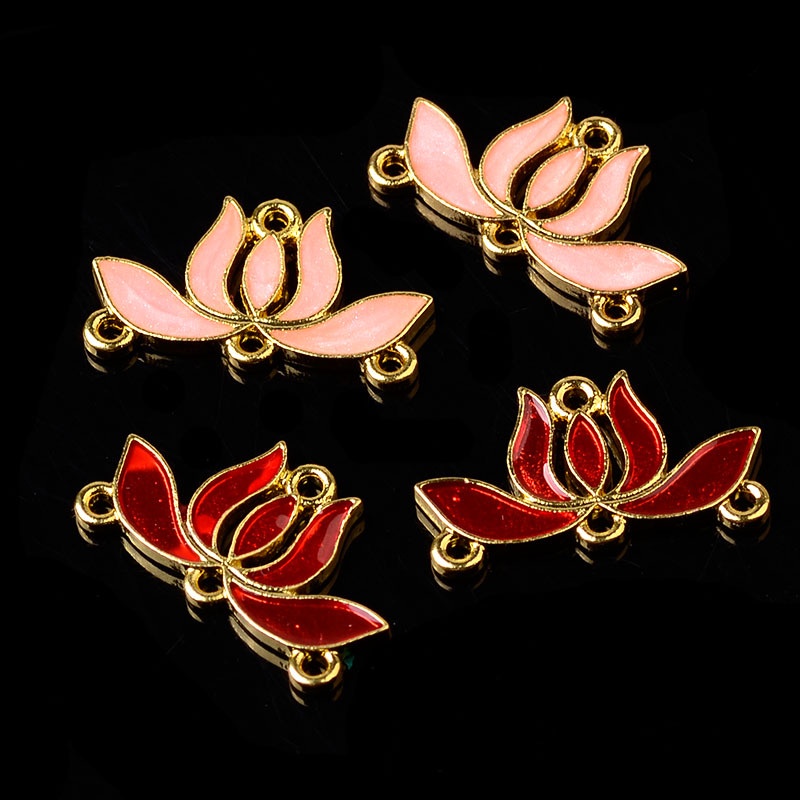 (1 cái)Phiến đúc hoa sen sơn tráng men 22*13mm, Nguyên liệu làm trang sức cổ trang, nguyên liệu diy