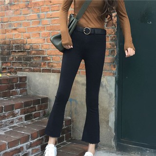 Quần jeans dài lưng cao màu trơn thời trang cho nữ