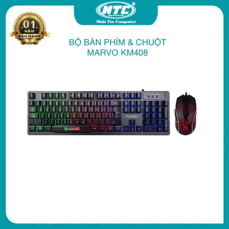 Bộ bàn phím và chuột Marvo KM408 led đa màu - chơi game cực ổn (Đen) - Nhất Tín Computer