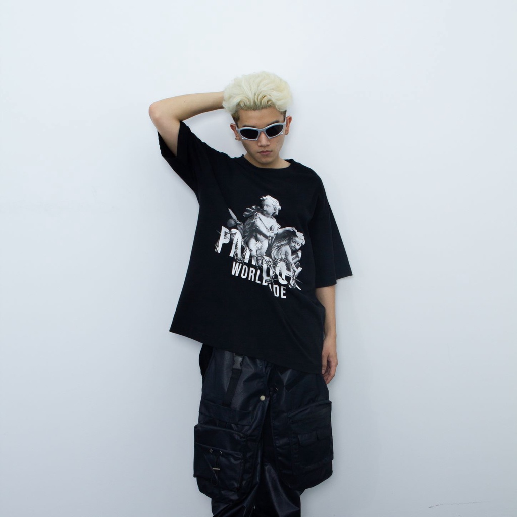 Áo thun form rộng Paradox tay lỡ - Unisex - In hình - LITTLE ANGELS - Màu đen