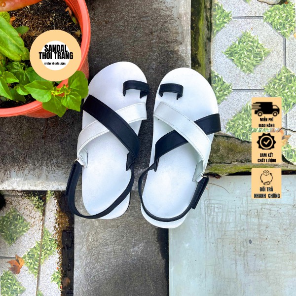 Giày sandal xỏ ngón nữ nam A24 quai mix trắng đen sandal đi học nữ nam xăng đan quai hậu học sinh [ẢNH THẬT 100%] giá rẻ