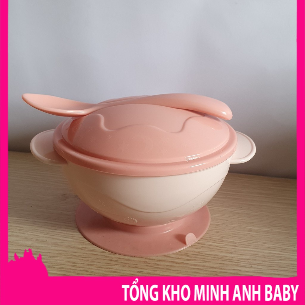 Bát ăn dặm CHỐNG ĐỔ có NẮP ĐẬY kèm THÌA cho bé