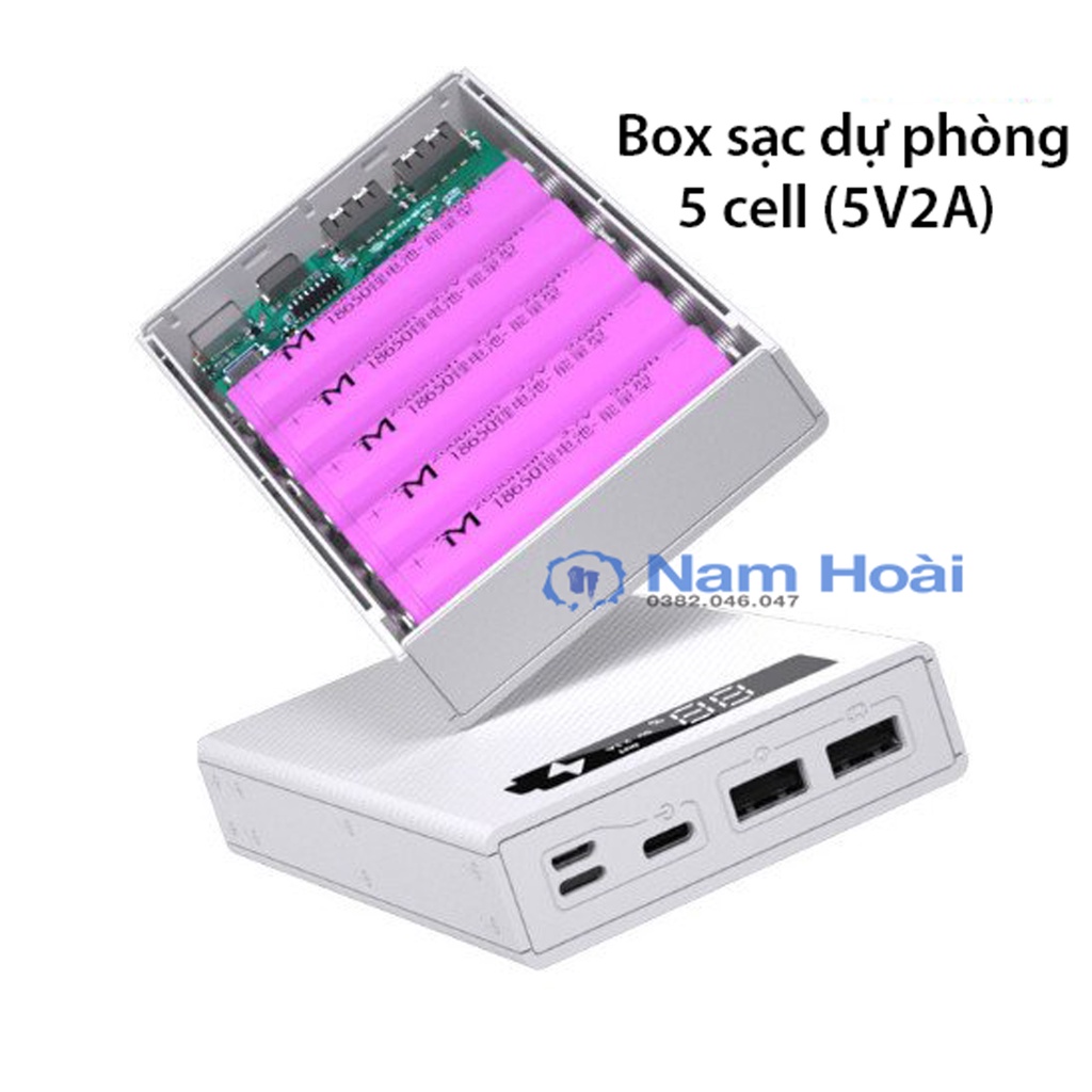 Box sạc dự phòng 5 cell 5V2.1A - Dể dàng tháo lắp bằng ốc vít - Mẫu mới 2020