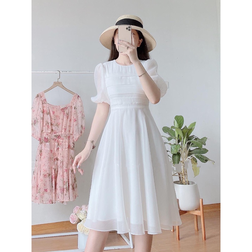 Váy trắng dài Jessica Dress -Lyn- Váy dài qua gối chất liệu gân Hàn cao cáp dáng xoè,dự tiệc,đi cưới,kỷ yếu. | BigBuy360 - bigbuy360.vn