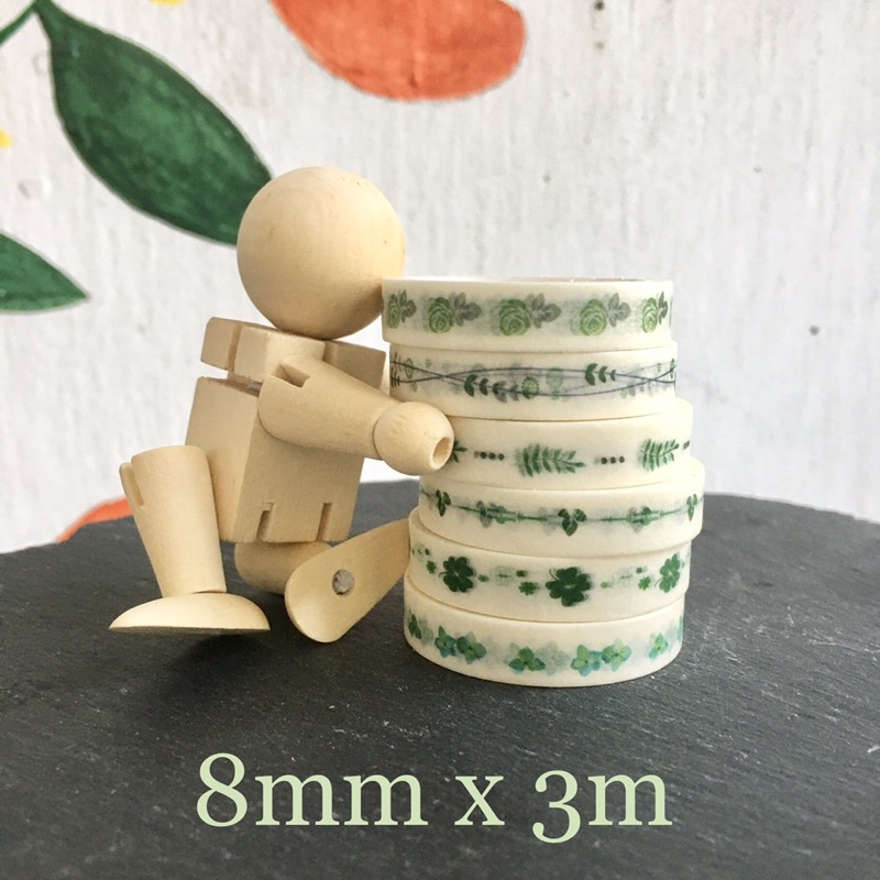 Băng Keo Giấy Washi Tape Dây Lá 8mmx dài 3m