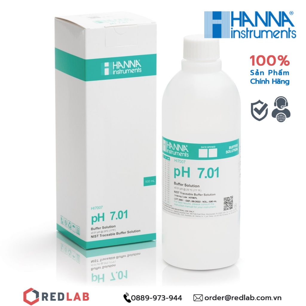 Dung dịch hiệu chuẩn pH 4.01, 7.01, 10.01 Hanna HI7004L HI7007L HI7010L | Hàng chính hãng