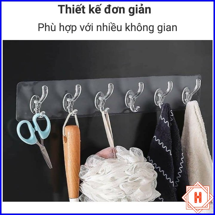 Thanh Treo Đồ Dán Tường 6 Móc Liền Mạch Trong Suốt Siêu Chắc Chắn { H }