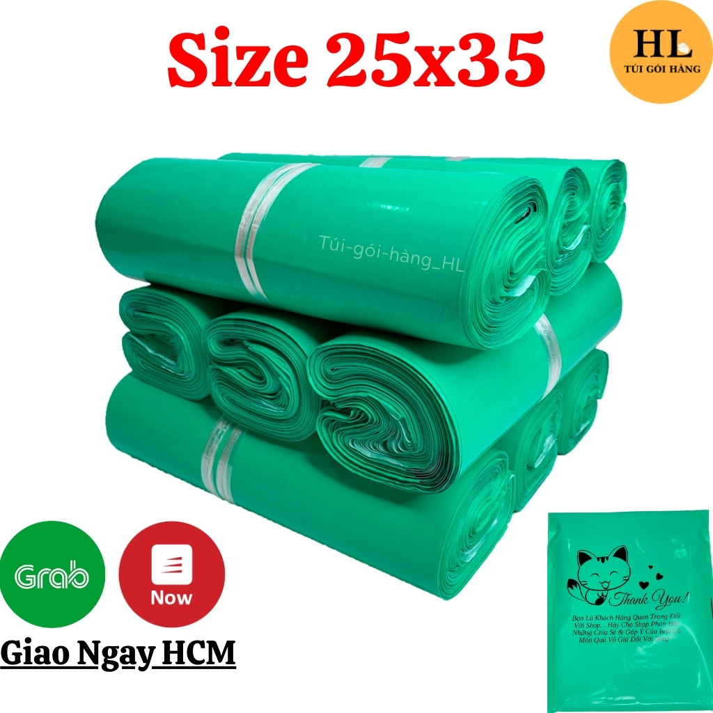 [Mã 154FMCGSALE giảm 8% đơn 500K] Túi gói hàng màu xanh mint in mèo thần tài &amp; cám ơn khách hàng size 25x35 TUIGOIHANGHL